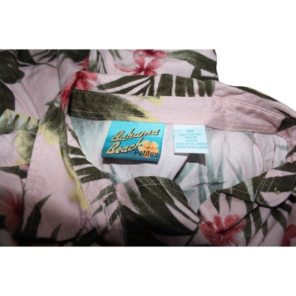 Vintage Baham Beach Blouse Shirt Tropical Floral Green & Pink Petite Medium - Picture 5 of 5